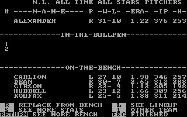 MicroLeague Baseball IBM PC/Compatibles Screenshot: Creating my lineup.