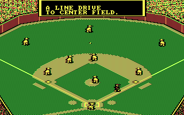 MicroLeague Baseball IBM PC/Compatibles Screenshot: A line drive to center field...