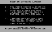 MicroLeague Baseball for IBM PC/Compatibles - Help in choosing lineups.
