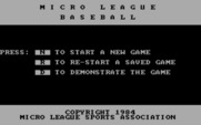 MicroLeague Baseball for IBM PC/Compatibles - Main menu.