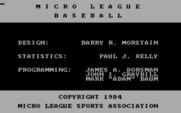 MicroLeague Baseball for IBM PC/Compatibles - Credits screen.