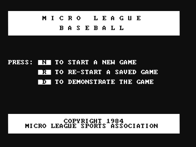 MicroLeague Baseball IBM PC/Compatibles Screenshot: The main menu.