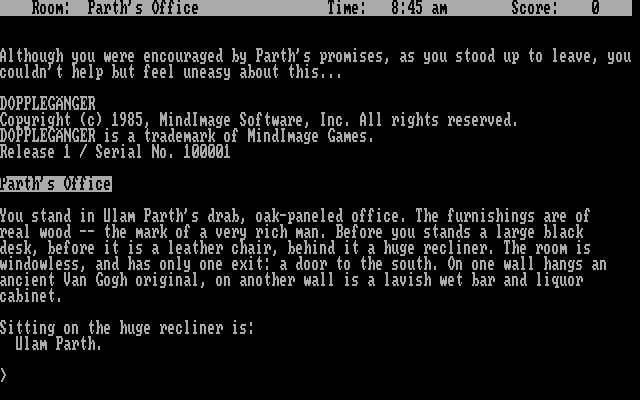 Dopplegänger IBM PC/Compatibles Screenshot: The game begins here.