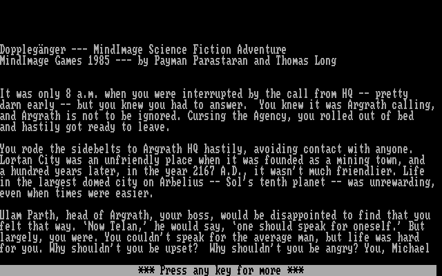 Dopplegänger IBM PC/Compatibles Screenshot: Game introduction.