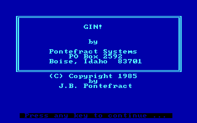 Gin! IBM PC/Compatibles Screenshot: Title screen.