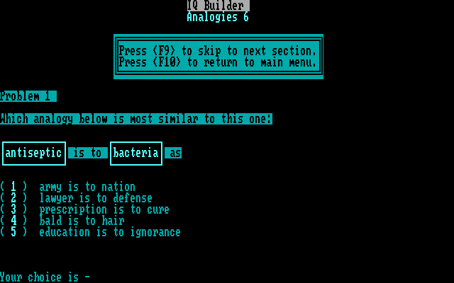 IQ Builder IBM PC/Compatibles Screenshot: Which analogy is most similar?