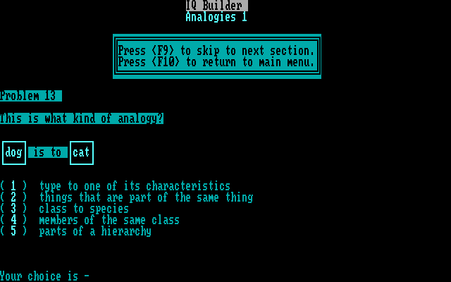 IQ Builder IBM PC/Compatibles Screenshot: Analogies 1.