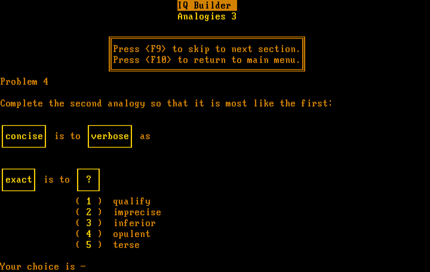 IQ Builder IBM PC/Compatibles Screenshot: Analogies 3.