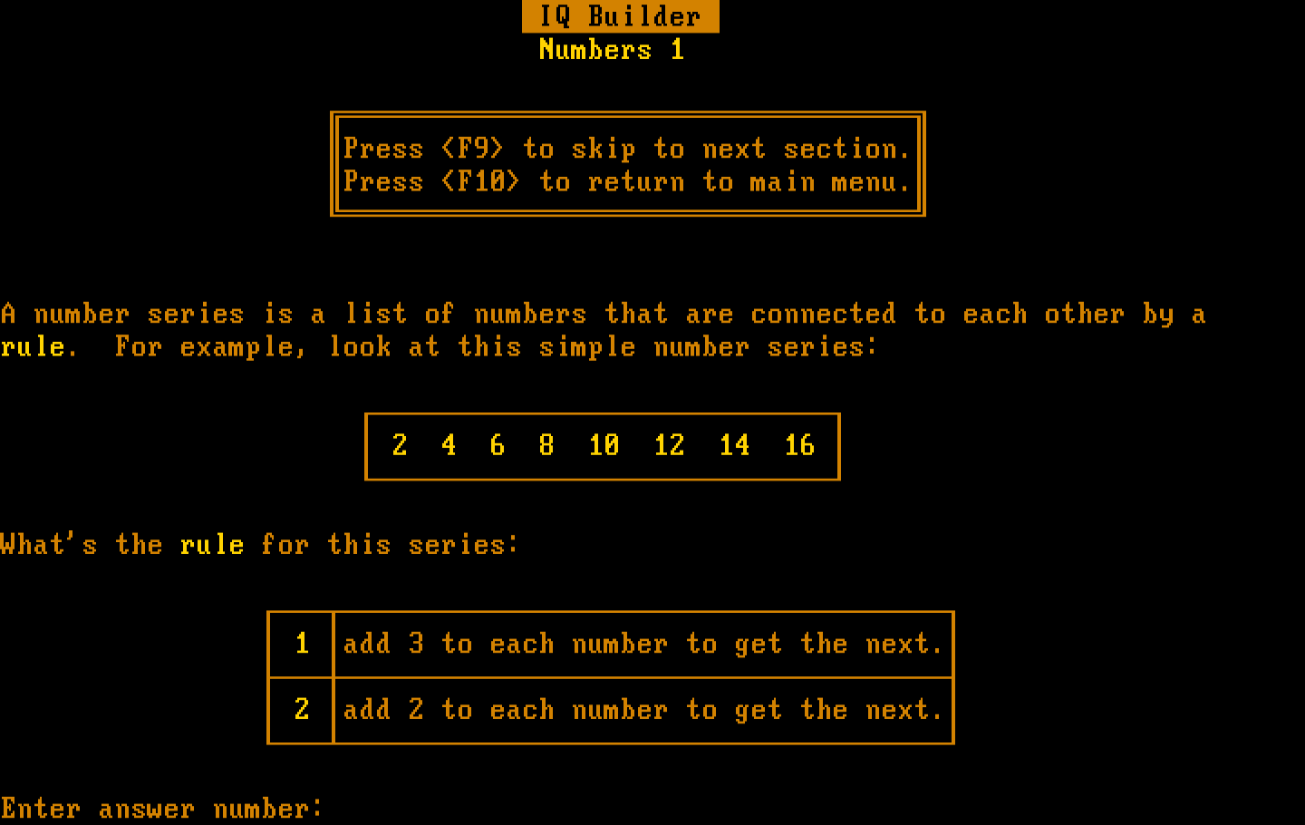 IQ Builder IBM PC/Compatibles Screenshot: Numbers 1.
