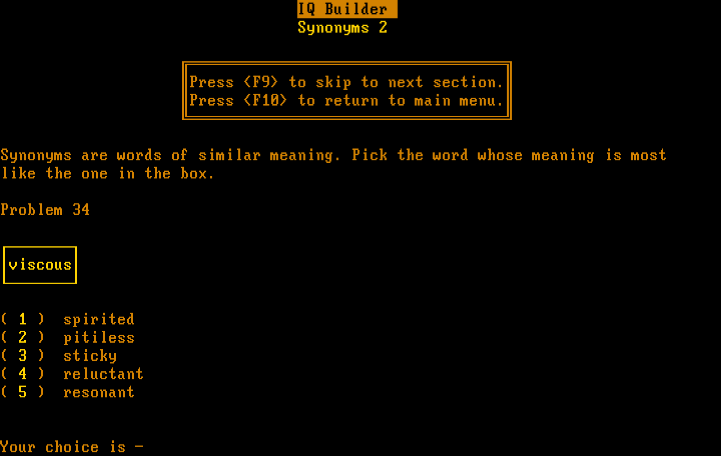 IQ Builder IBM PC/Compatibles Screenshot: Synonyms 2.