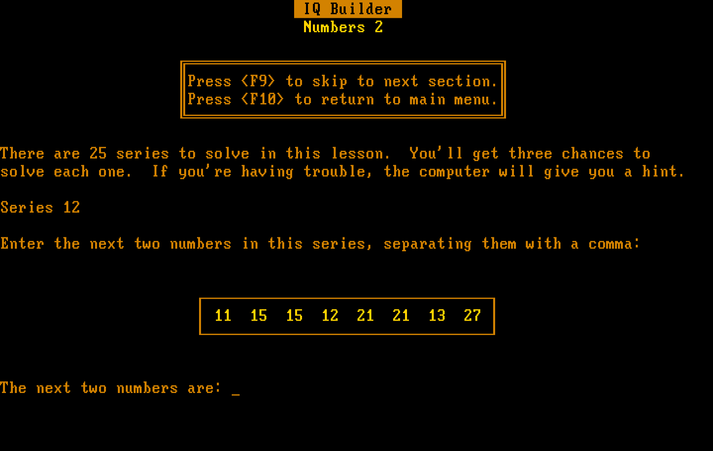 IQ Builder IBM PC/Compatibles Screenshot: Numbers 2.