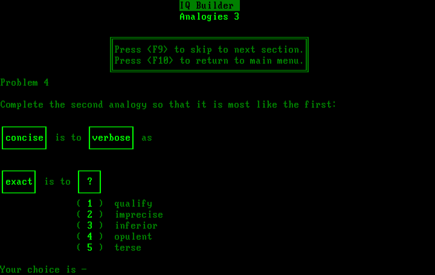 IQ Builder IBM PC/Compatibles Screenshot: Analogies 3.