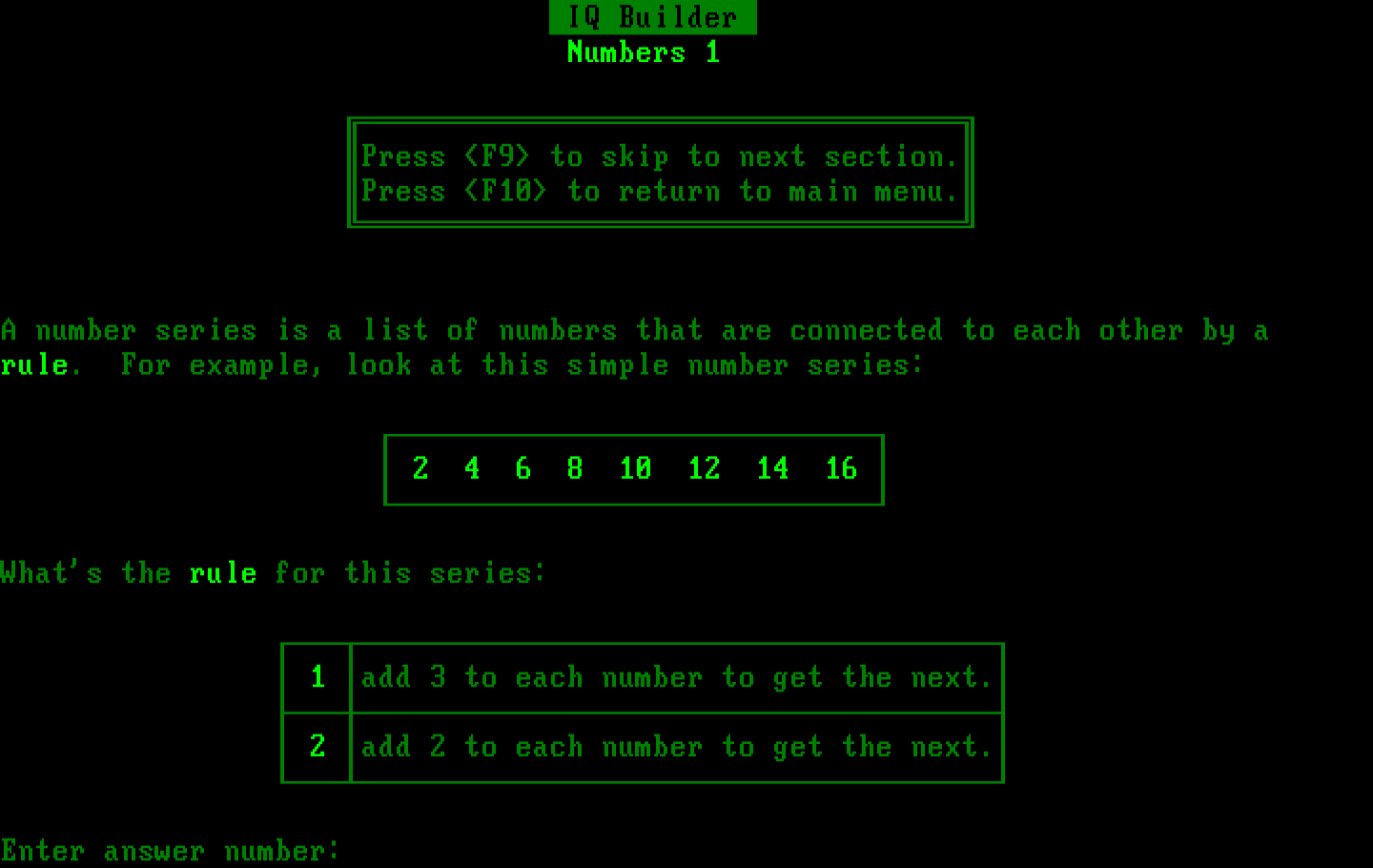 IQ Builder IBM PC/Compatibles Screenshot: Numbers 1.