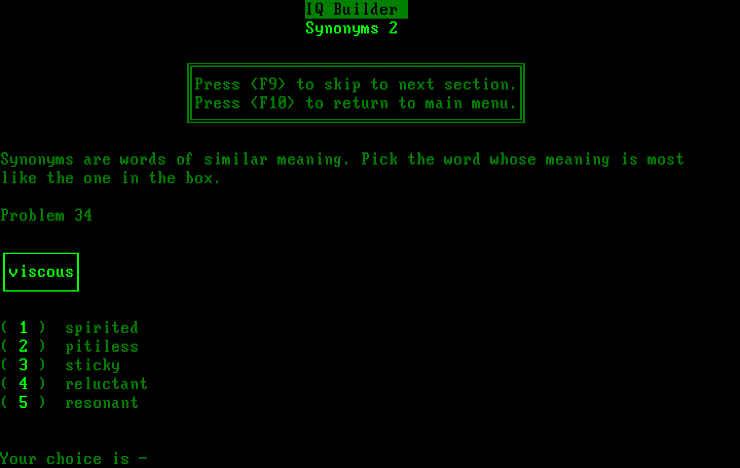 IQ Builder IBM PC/Compatibles Screenshot: Synonyms 2.