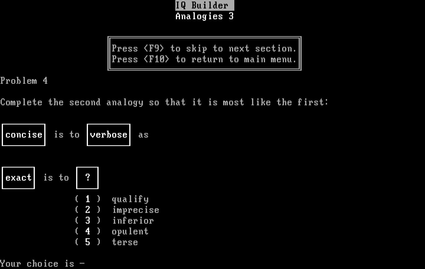 IQ Builder IBM PC/Compatibles Screenshot: Analogies 3.