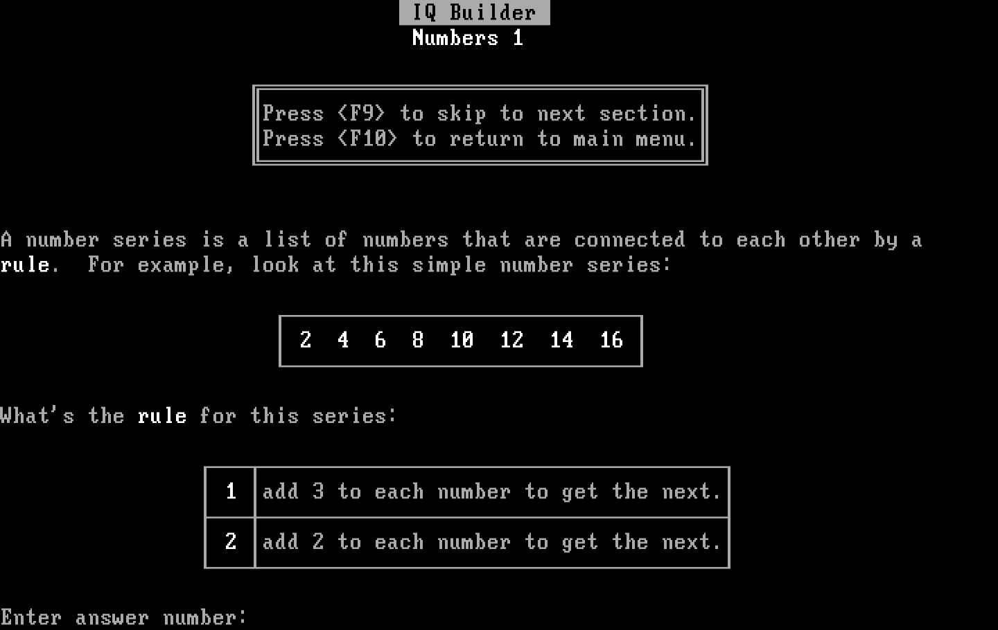 IQ Builder IBM PC/Compatibles Screenshot: Numbers 1.