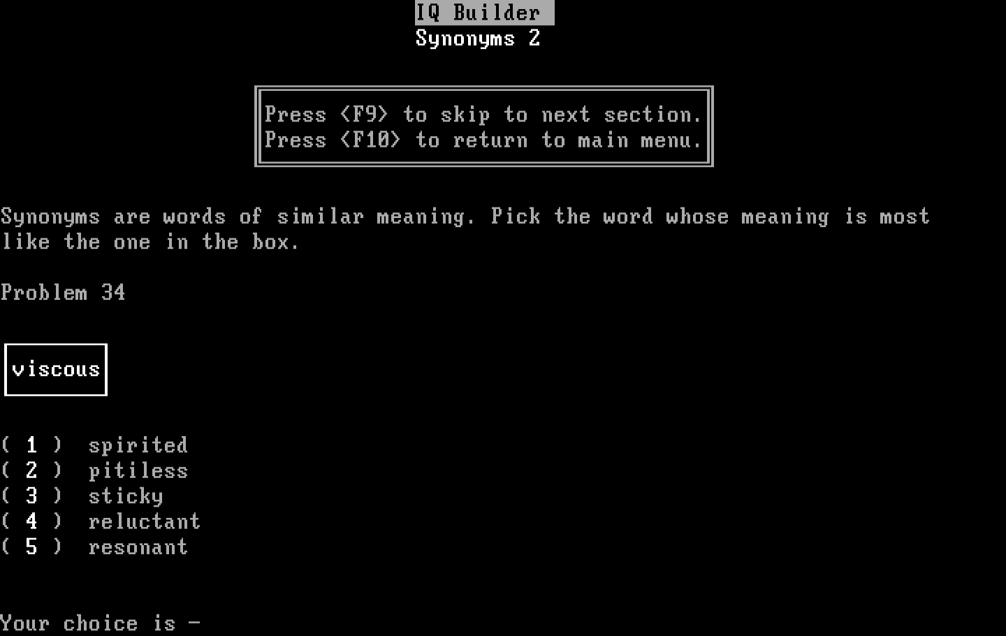IQ Builder IBM PC/Compatibles Screenshot: Synonyms 2.