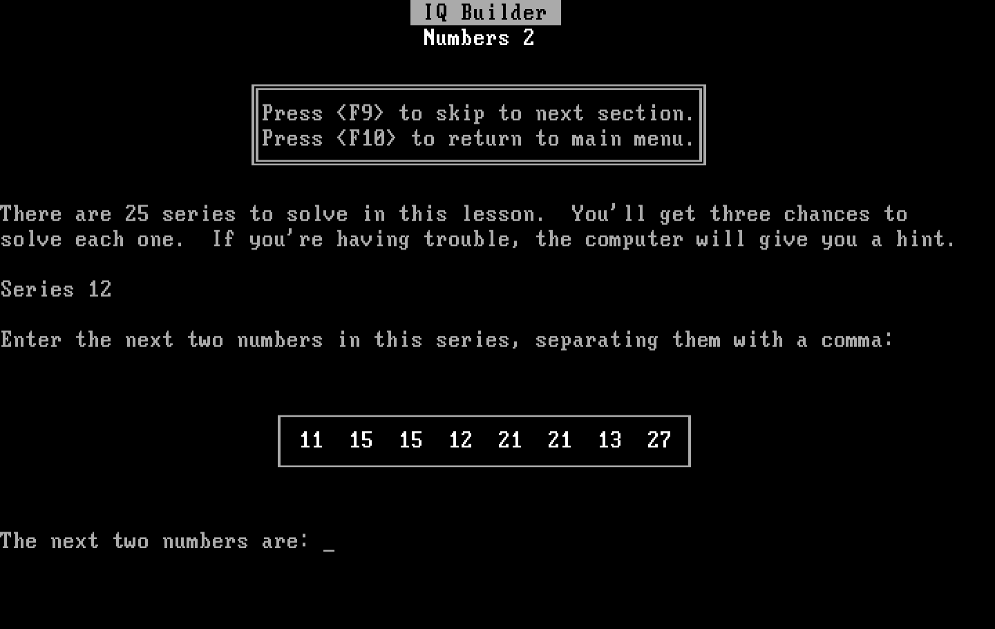 IQ Builder IBM PC/Compatibles Screenshot: Numbers 2.
