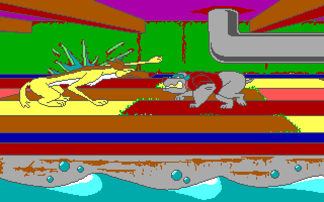 All Dogs Go to Heaven IBM PC/Compatibles Screenshot: Dog fight; can you beat this opponent?