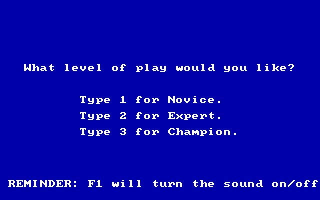 All Dogs Go to Heaven IBM PC/Compatibles Screenshot: What skill level would you like?