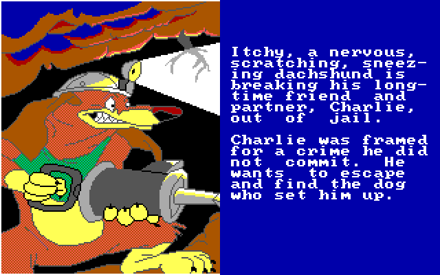 All Dogs Go to Heaven IBM PC/Compatibles Screenshot: Additional text explains the story in addition to the images.