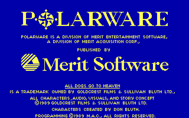 All Dogs Go to Heaven IBM PC/Compatibles Screenshot: Copyright screen.