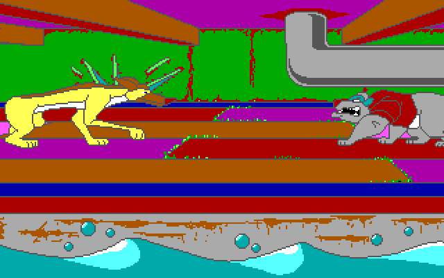 All Dogs Go to Heaven Amiga Screenshot: Starting a dog fight...