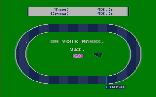 Olympic Decathlon IBM PC/Compatibles Screenshot: Race in progress.