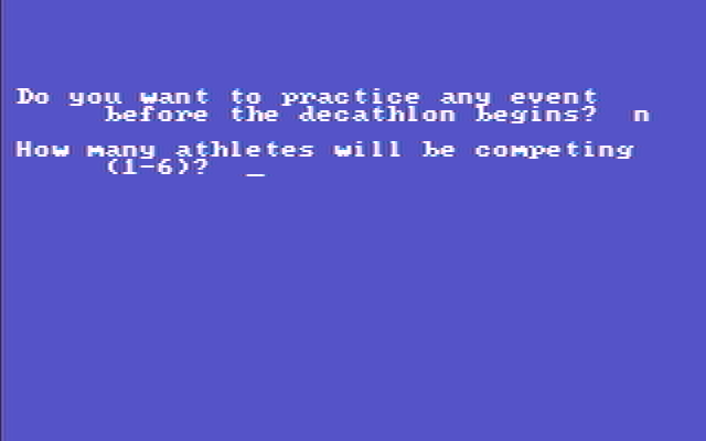 Olympic Decathlon IBM PC/Compatibles Screenshot: First, setup the athletes.