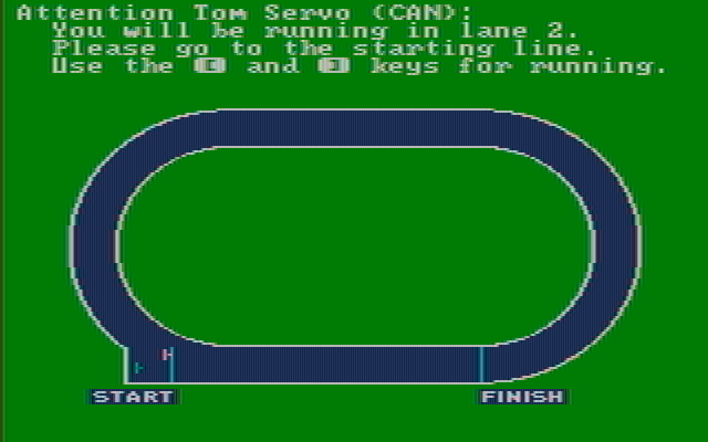 Olympic Decathlon IBM PC/Compatibles Screenshot: Get ready to race.