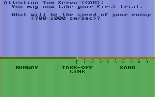 Olympic Decathlon IBM PC/Compatibles Screenshot: Select the speed of your jump.