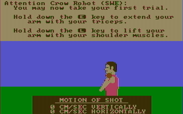 Olympic Decathlon IBM PC/Compatibles Screenshot: Instructions for the shot put.