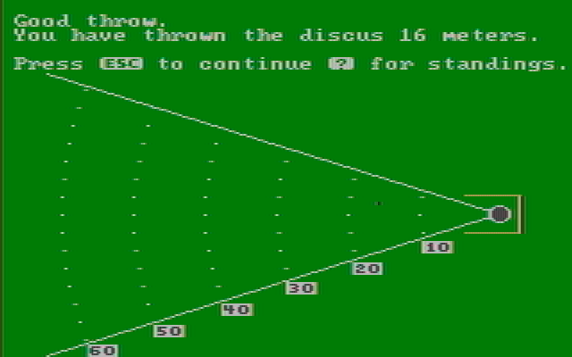 Olympic Decathlon IBM PC/Compatibles Screenshot: That was a good throw!