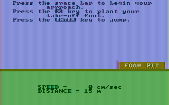 Olympic Decathlon IBM PC/Compatibles Screenshot: Ready to begin the high jump?