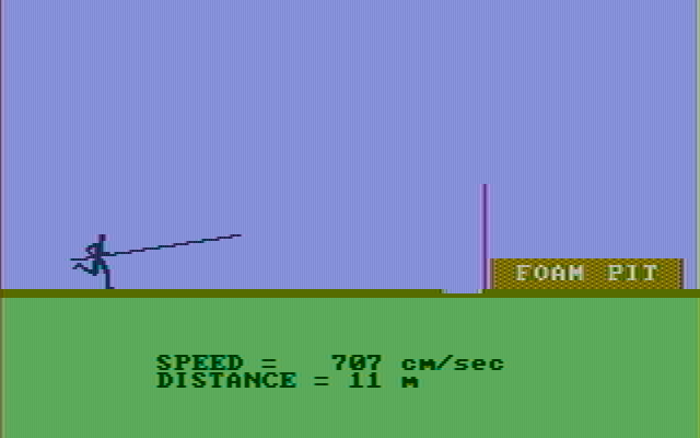 Olympic Decathlon IBM PC/Compatibles Screenshot: Running and ready to vault!
