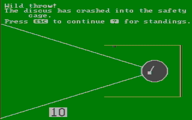 Olympic Decathlon IBM PC/Compatibles Screenshot: Oops, that was a wild throw!