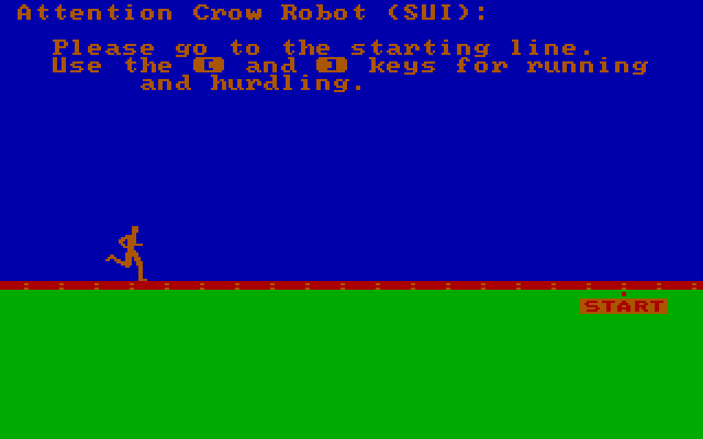 Olympic Decathlon IBM PC/Compatibles Screenshot: Instructions for the hurdles.