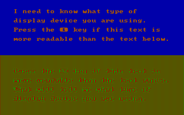Olympic Decathlon IBM PC/Compatibles Screenshot: Monitor type selection screen.