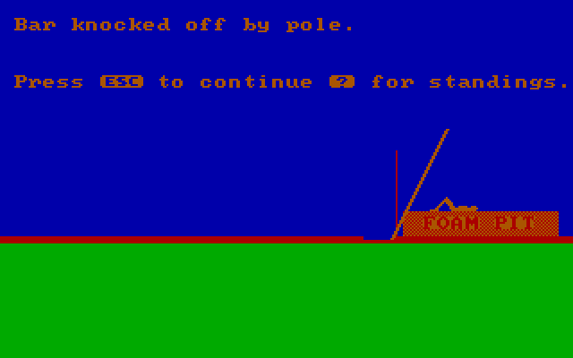 Olympic Decathlon IBM PC/Compatibles Screenshot: I knocked the bar off this time.