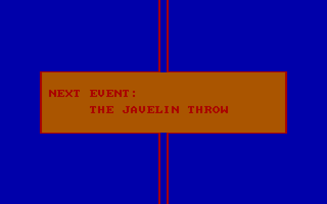 Olympic Decathlon IBM PC/Compatibles Screenshot: Javelin throw is next.