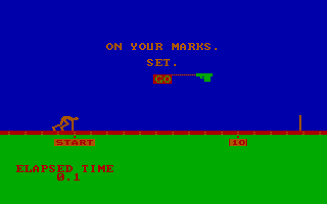 Olympic Decathlon IBM PC/Compatibles Screenshot: Get ready...go!