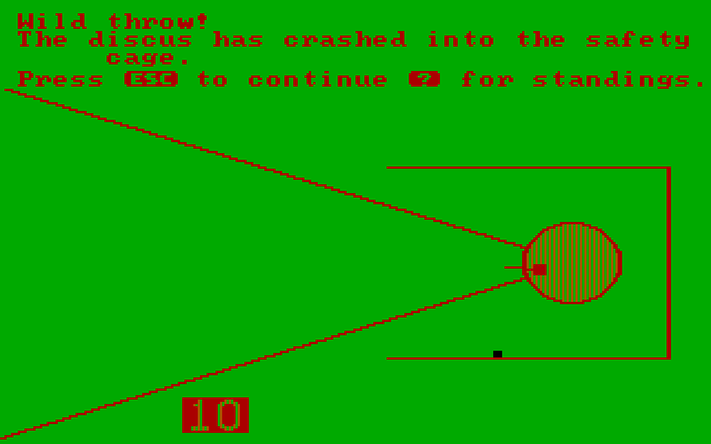 Olympic Decathlon IBM PC/Compatibles Screenshot: Oops, that was a wild throw!