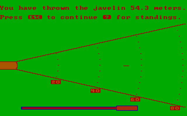 Olympic Decathlon IBM PC/Compatibles Screenshot: Here's the results.
