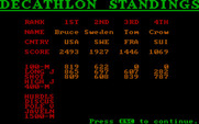Olympic Decathlon for IBM PC/Compatibles - Decathlon standings screen.