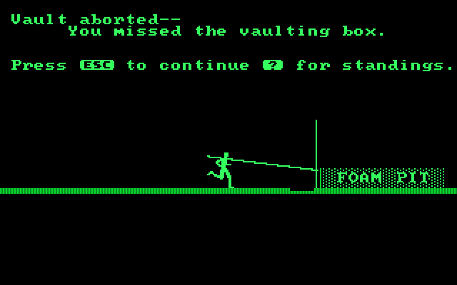 Olympic Decathlon IBM PC/Compatibles Screenshot: Oops, I missed the vaulting box.