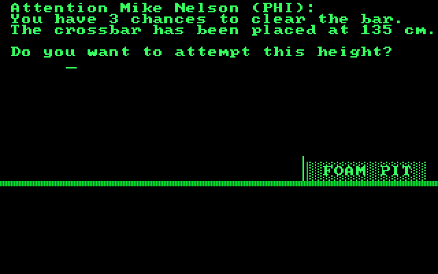 Olympic Decathlon IBM PC/Compatibles Screenshot: High jump...ready to attempt this height?