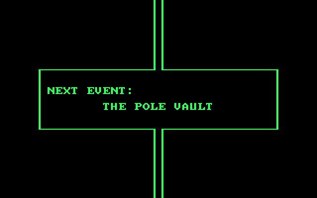 Olympic Decathlon IBM PC/Compatibles Screenshot: Pole vault is next.