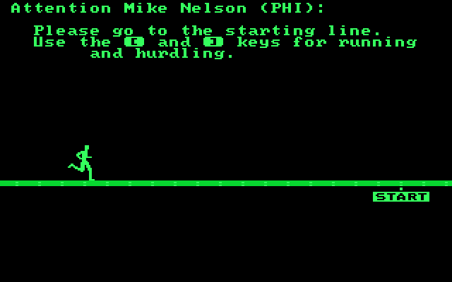 Olympic Decathlon IBM PC/Compatibles Screenshot: Prepare for the hurdles.