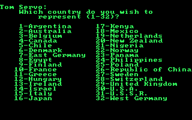 Olympic Decathlon IBM PC/Compatibles Screenshot: What country do you want to represent?