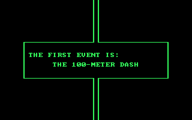 Olympic Decathlon IBM PC/Compatibles Screenshot: The first event is the 100-meter dash.